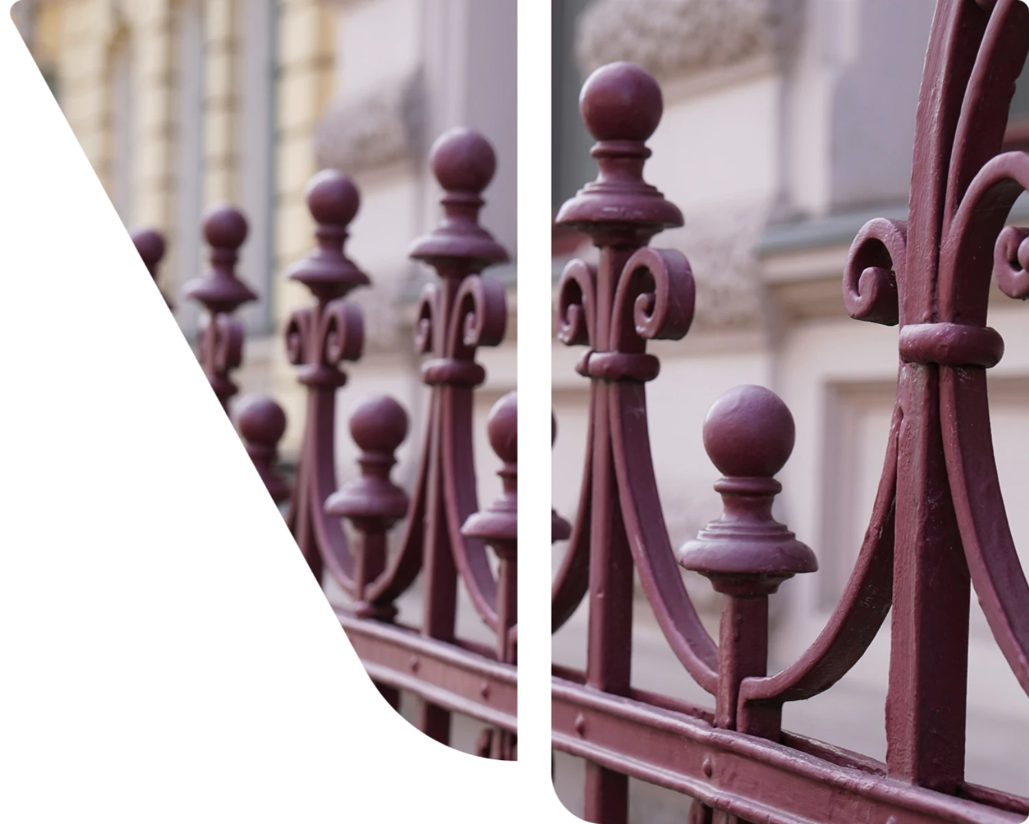 Detal metalowego ogrodzenia kute malowanego proszkowo z ozdobnymi elementami